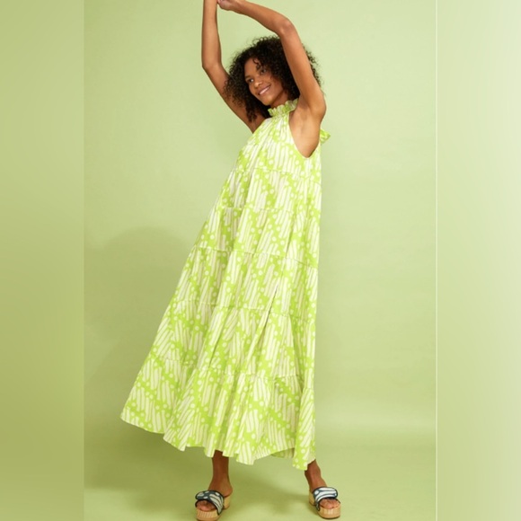 NWT RHODE Resort Julia Chartreuse Batik Maxi Dress | Size S - Picture 5 of 12